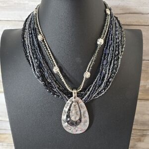 Earthy Multi-Strand Black and Silver Necklace Pair